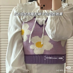 Purple Daisy Flower Crochet Vest Pixel Chart Pattern with Yarn List
