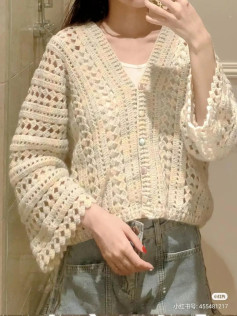 Rainbow Candy Crochet Cardigan Pattern: Complete Tutorial with Chart and Instructions for Cream Openwork Sweater