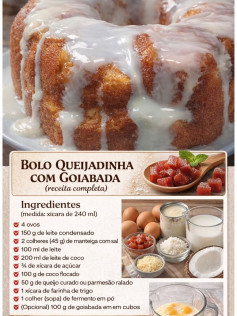Receita Completa de Bolo Queijadinha com Goiabada