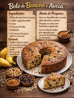 Receita de Bolo de Banana e Aveia Fácil no Liquidificador com Castanhas