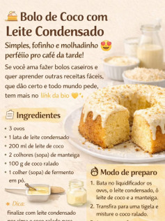 Receita de Bolo de Coco com Leite Condensado Simples e Molhadinho