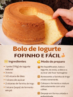 Receita de Bolo de Iogurte Clássico: Super Fofinho, Fácil e Rápido com Ingredientes Simples