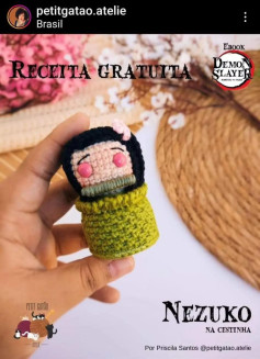 Receita Grátis Amigurumi Nezuko na Cestinha - Demon Slayer
