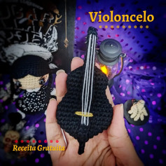 Receita Grátis Amigurumi Violoncelo Preto Estilo Wandinha