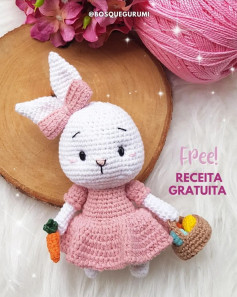 Receita Grátis Coelho Amigurumi Páscoa Vestido Rosa