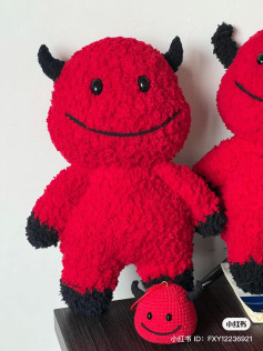Red Bull Crochet Amigurumi Doll Pattern with Horns and Smiling Face
