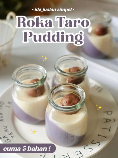 Resep Pudding Taro Roka Simpel: Camo 5 Bahan, Layer Ungu dan Putih với Topping Roka Balls