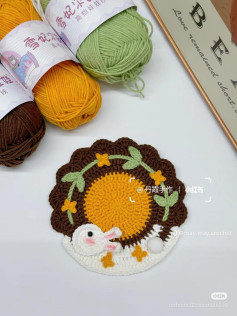 Retro Autumn Moon Rabbit Crochet Coaster Pattern