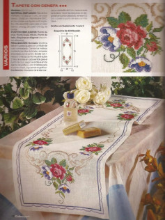 Rose Runner Cross Stitch Chart Pattern by F.Figueira with Floral Design