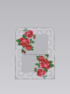 Runner 42: Cross-stitch pattern for table runner with red roses and white lace border by Derya Yel