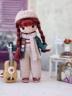 Sahra Doll Crochet Pattern with Guitar and Outfit