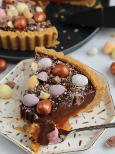 Salted Caramel Easter Tart with Chocolate Ganache and Mini Eggs