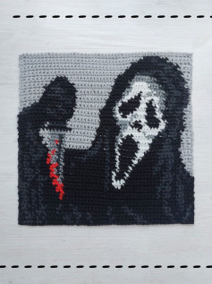 Scream Ghostface Pixel Chart and Tapestry Crochet Pattern with Yarn Colors