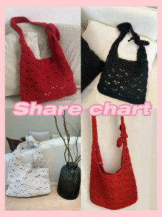 Share chart: Móc len túi xách họa tiết nơ màu đỏ, đen, trắng