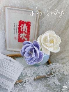 Snowy Rose Crochet Pattern: Detailed Instructions for Creating Delicate White and Purple Flowers with Petal Variations