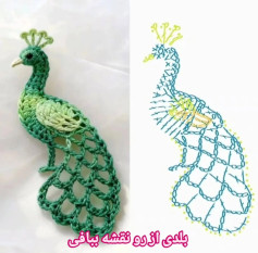 Sơ đồ móc len hình con công xanh lá cây tinh xảo