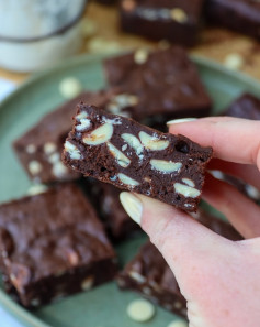 Sourdough Discard Triple Chocolate Brownies with White Chips