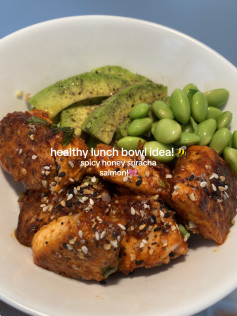 Spicy Honey Sriracha Salmon Bowl with Edamame and Avocado