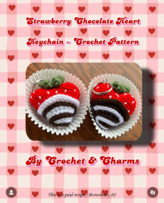 Strawberry Chocolate Heart Keychain - Crochet Pattern