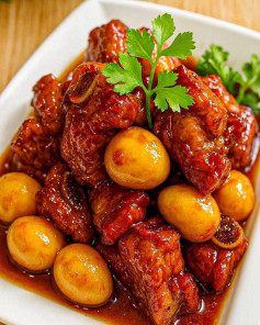 Sườn kho trứng cút nước dừa đậm đà, béo thơm