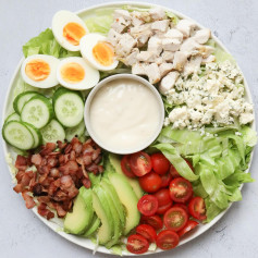 Super Easy Cobb Salad Recipe with Chicken, Bacon, Eggs, Avocado and Blue Cheese