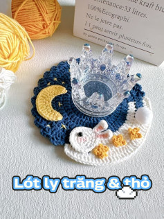 Thảm lót ly Thỏ Ngọc & Trăng - Chart móc len Trung thu