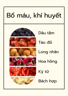 Thảo mộc bổ máu, giảm đau bụng và làm ấm tử cung với dâu tằm, táo đỏ, long nhãn, hoa hồng, kỳ tử