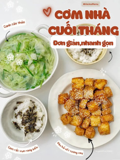 Thực đơn cơm nhà cuối tháng: Đậu hũ sốt tương cay, canh cải thảo và cơm rắc vụn rong biển