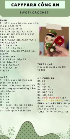 Tổng hợp các mẫu chart móc len Capybara: Công an, Bánh quy và Sấu Tầm
