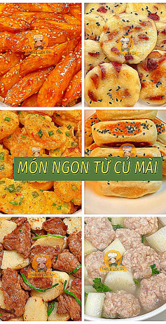 Tổng hợp các món ngon từ củ mài: Canh, Thịt Xào, Bánh Đậu Đỏ và Chiên Bột