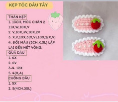 Tổng hợp chart móc kẹp tóc dâu tây, anh đào, hoa tulip và thỏ