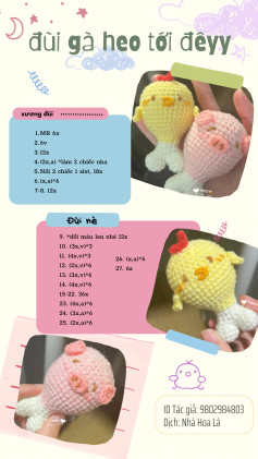 Tổng hợp chart móc len: Đùi gà heo, Teddy ghép màu, Voi con Bản Đôn