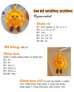 Tổng hợp chart móc len: Em bé hướng dương, nhím ôm dâu, thỏ dâu và ngôi sao cute