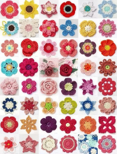 Tổng hợp chart móc len hoa và bướm đa dạng màu sắc, hình ảnh mẫu thực tế kèm bảng hướng dẫn chi tiết từng mũi