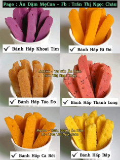 Tổng hợp công thức Bánh Hấp ăn dặm không trứng: Khoai tím, Bí đỏ, Táo đỏ, Thanh long, Cà rốt, Bắp