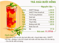 Tổng hợp công thức pha chế trà trái cây giải nhiệt ngày hè: Trà Xoài Bưởi Hồng, Cam Đào, Đào Thạch Mặn, Xoài Thạch Trà và Chanh Kiểu Mạch