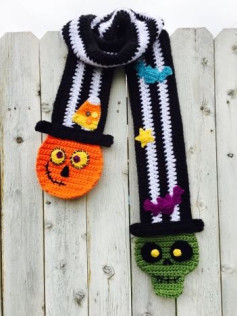 Top Hat Scarf Crochet Pattern: Halloween Pumpkin and Skull Design