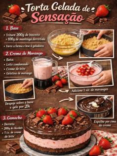 Torta Gelada de Sensação: Receita Completa com Base Biscoito, Creme Morango e Ganache Chocolate