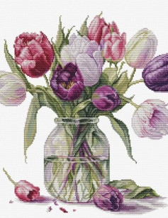 Tulips in a Glass Jar Cross Stitch Pixel Chart Pattern