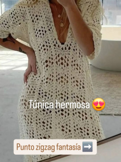 Túnica y conjunto crochet con punto zigzag fantasía en algodón