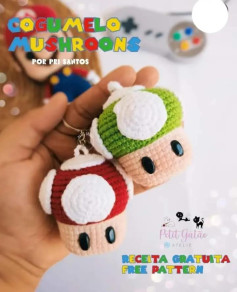 Tutorial Crochet Cogumelo Mario e Luigi Chaveiro - Receita Gratuita
