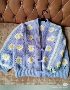 Tutorial for Crocheting a Purple Daisy Cardigan with Granny Squares Pattern and Assembly Chart