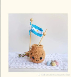 Tutorial paso a paso para tejer amigurumi Mate Argentino con bandera y bombilla de madera