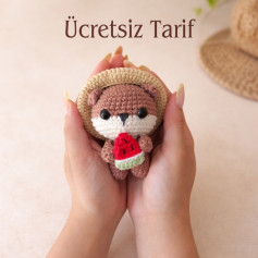 Ücretsiz Tarif: Mocha Squirrel Amigurumi with Watermelon and Hat - Free Crochet Pattern