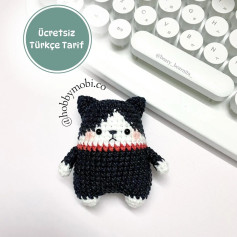Ücretsiz Türkçe Amigurumi Kedi Tarifi: Siyah Beyaz Desenli Oyuncak