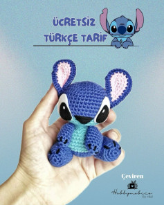 Ücretsiz Türkçe Stitch Amigurumi Örgü Tarifi - Mavi ve Açık Mavi Renklerde