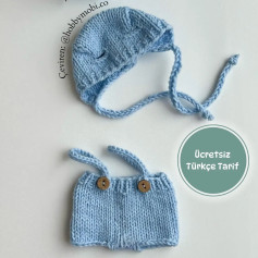 Ücretsiz Türkçe Tarif: Mavi Örgü Pantolon ve Şapka Takımı