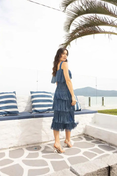 Vestido Receita 210 - 2022: Chart Móc Len Váy Xước Xanh