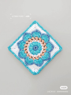 Vintage Blue and Orange Crochet Granny Square with Detailed Flat Chart Pattern