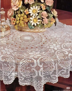 Vintage Round Crochet Doily with Flower Pattern Chart and Instructions